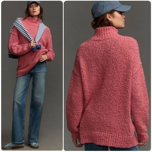 By Anthropologie The Need-It Oversized Mock Neck Sweater in Peach - XS - Picture 1 of 6